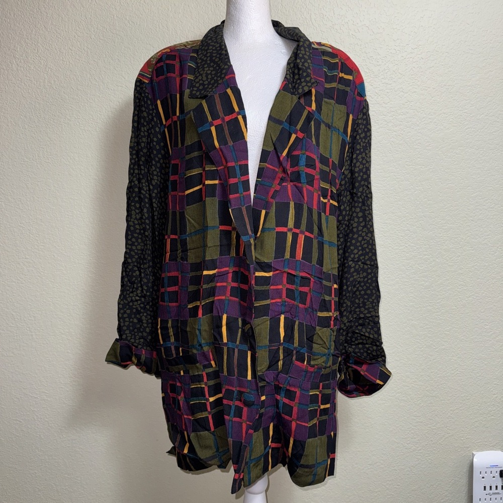 Vtg CAROLE LITTLE Mixed Media Patchwork Blazer Jacket 16 Boho Artsy 90s